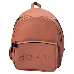 Guess 8x9 Mini Backpack Peach Pink Faux Leather Big Logo Front Pocket Small Bag